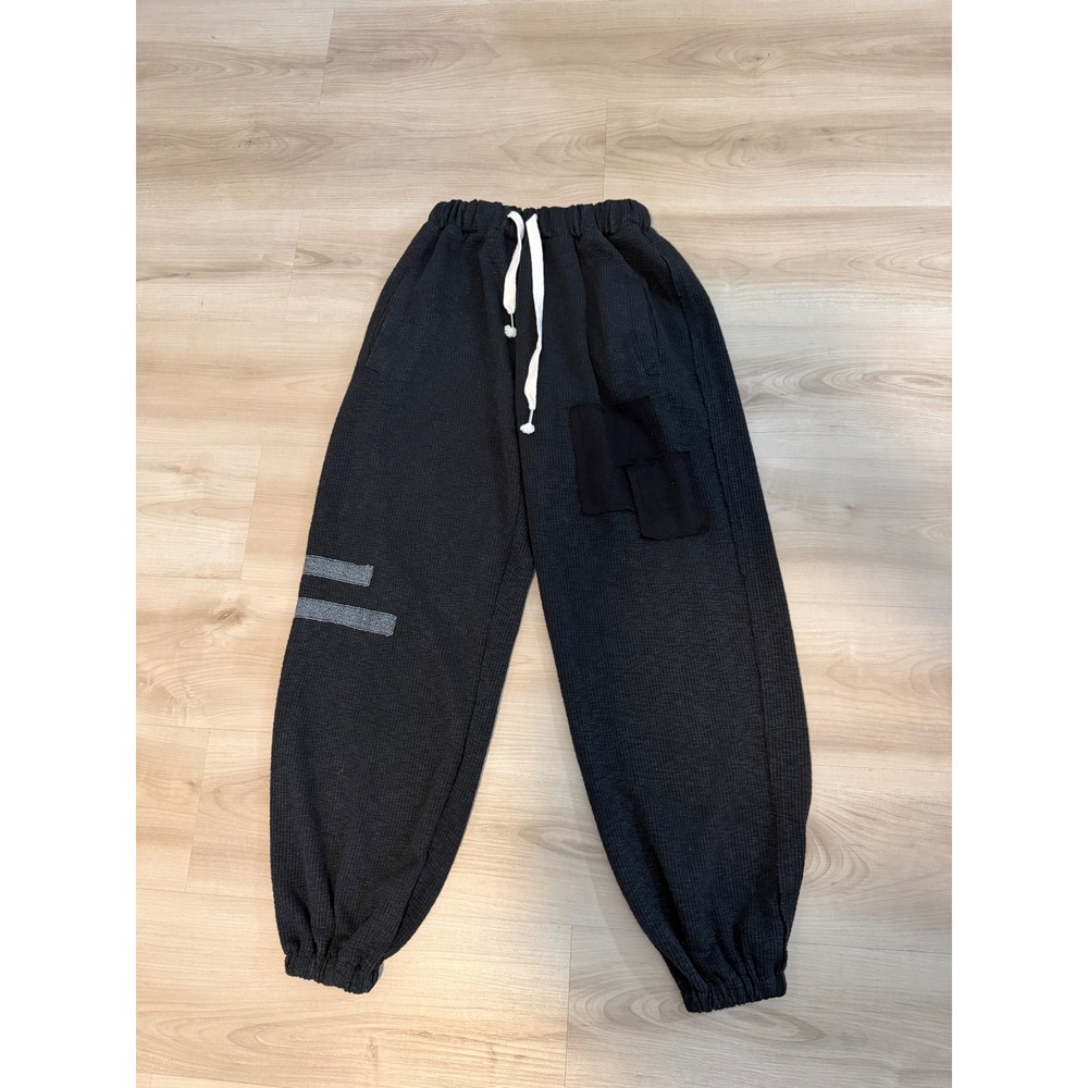 POL Joggers Black S Womens Patchwork Waffle Knit Casual Baggy Cozy Relaxed Fit